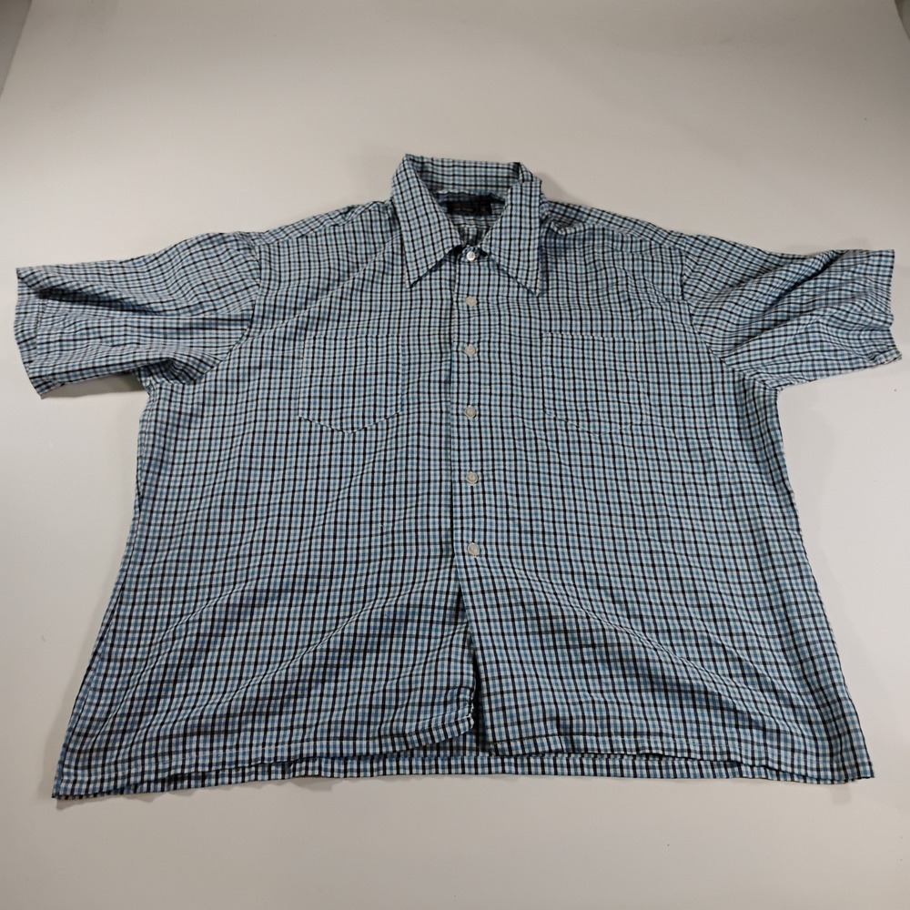 No Iron Men's XL Multi Color Checker Button Up Short Sleeve Dress Shirt Collared
